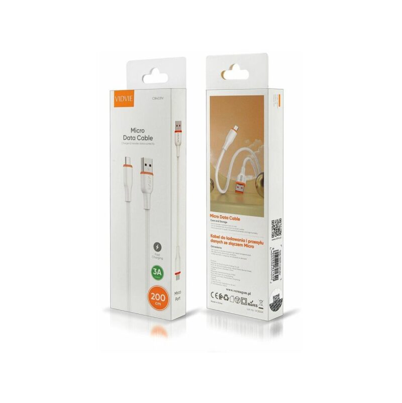 Kabel VIDVIE CB4031 USB/Micro 3A, 2m biały