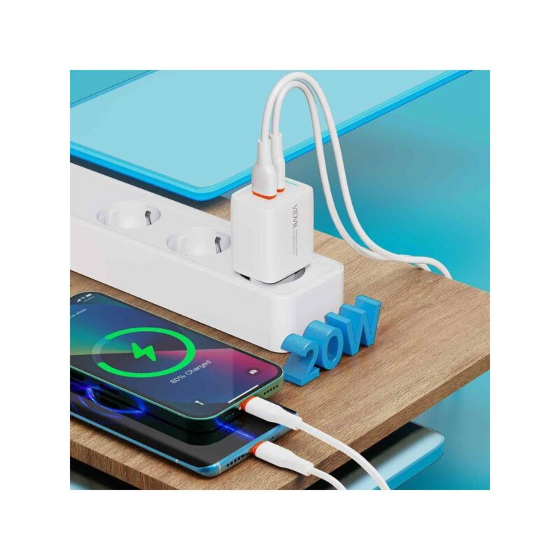 Ładowarka sieciowa VIDVIE PLE267 1xUSB + 1xType C 3A PD 20W biały