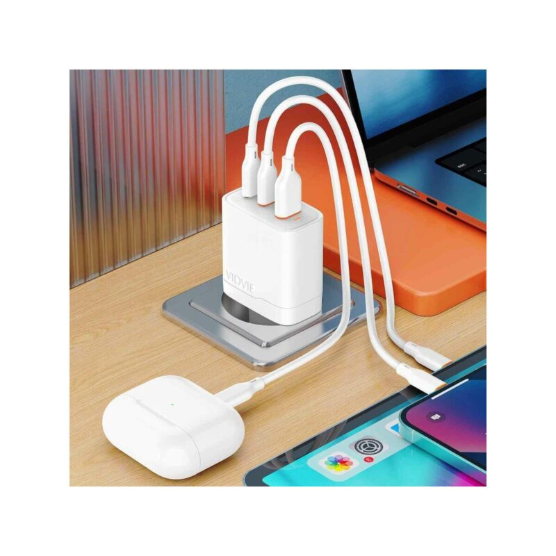 Ładowarka sieciowa VIDVIE PLE266 1xUSB + 2xType-C 3A PD 30W biały