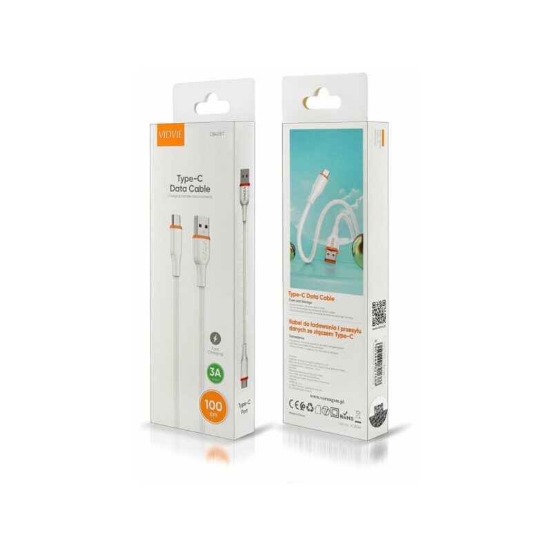 Kabel VIDVIE CB4031 USB/Type C 3A, 1m biały