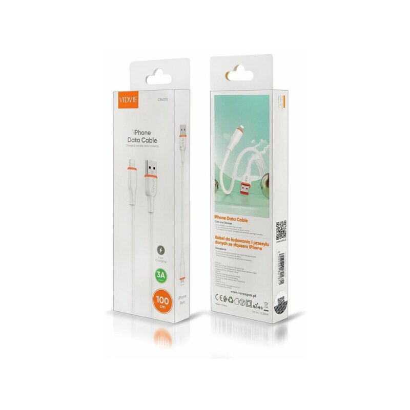 Kabel VIDVIE CB4031 USB/ iPhone 3A, 1m biały