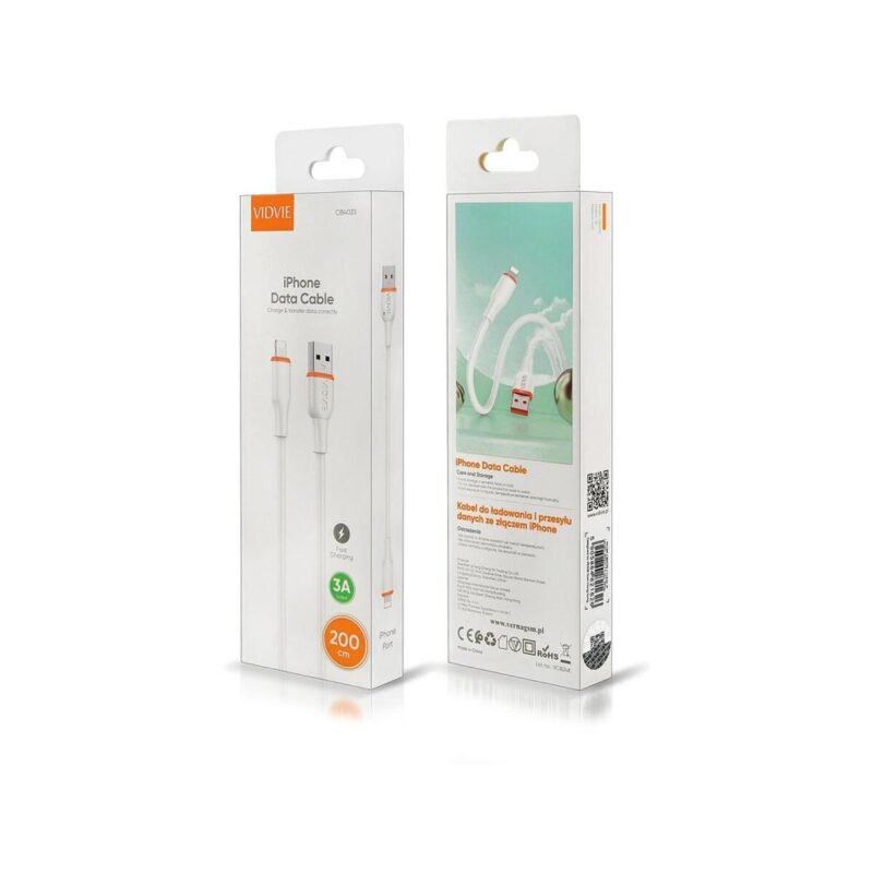 Kabel VIDVIE CB4031 USB/ iPhone 3A, 2m biały