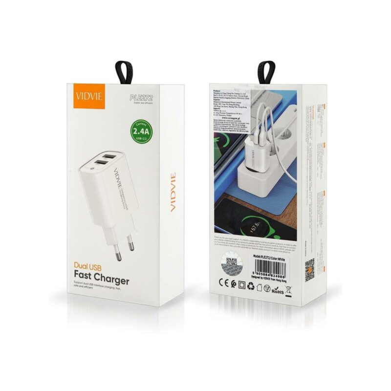 Ładowarka sieciowa VIDVIE PLE272 2xUSB 2.4A biały