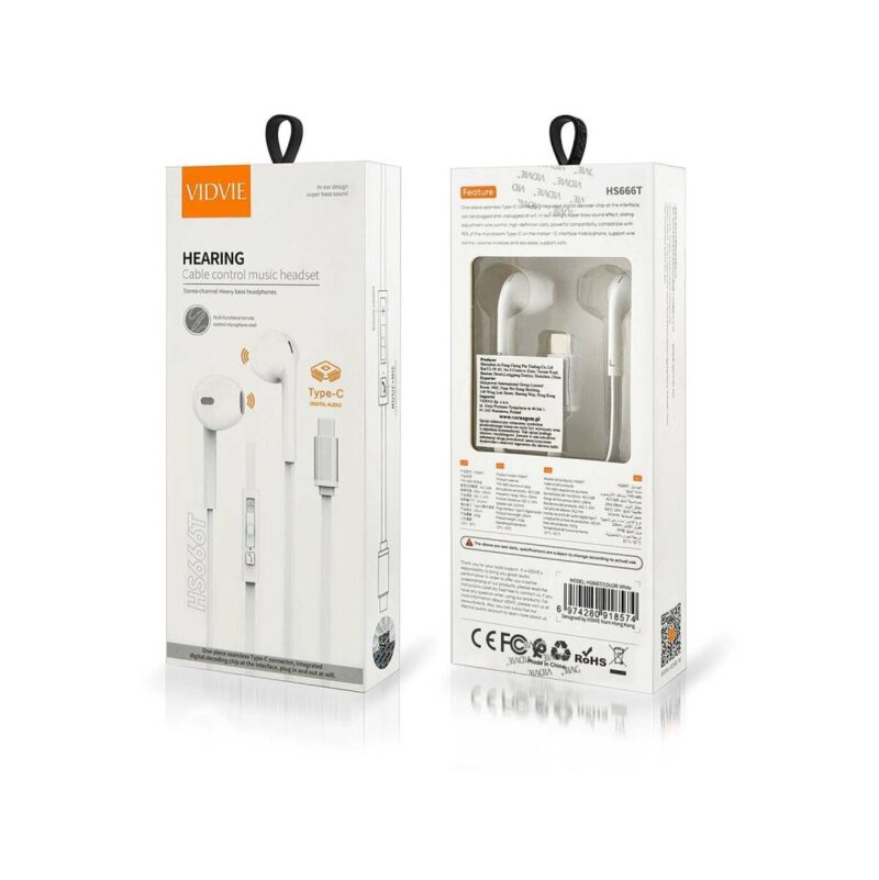 Słuchawki z kablem VIDVIE HS666 Type C biały