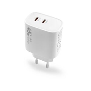 Ładowarka sieciowa VIDVIE PLE261 2xType-C + kabel Type-C/Type-C 3A 45W GaN biały