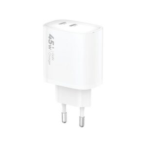 Ładowarka sieciowa VIDVIE PLE261 2xType-C + kabel Type-C/Type-C 3A 45W GaN biały