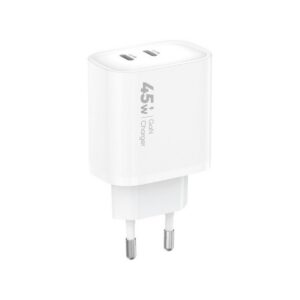 Ładowarka sieciowa VIDVIE PLE261 2xType-C + kabel Type-C/Type-C 3A 45W GaN biały