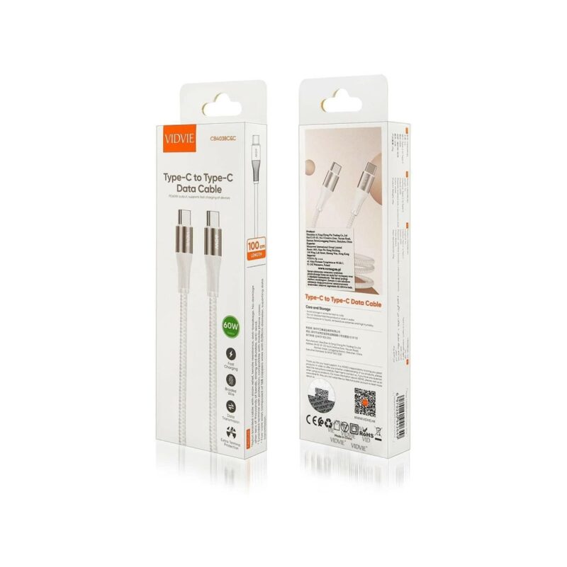 Kabel VIDVIE CB4038 Type C/Type C 60W, 1m biały