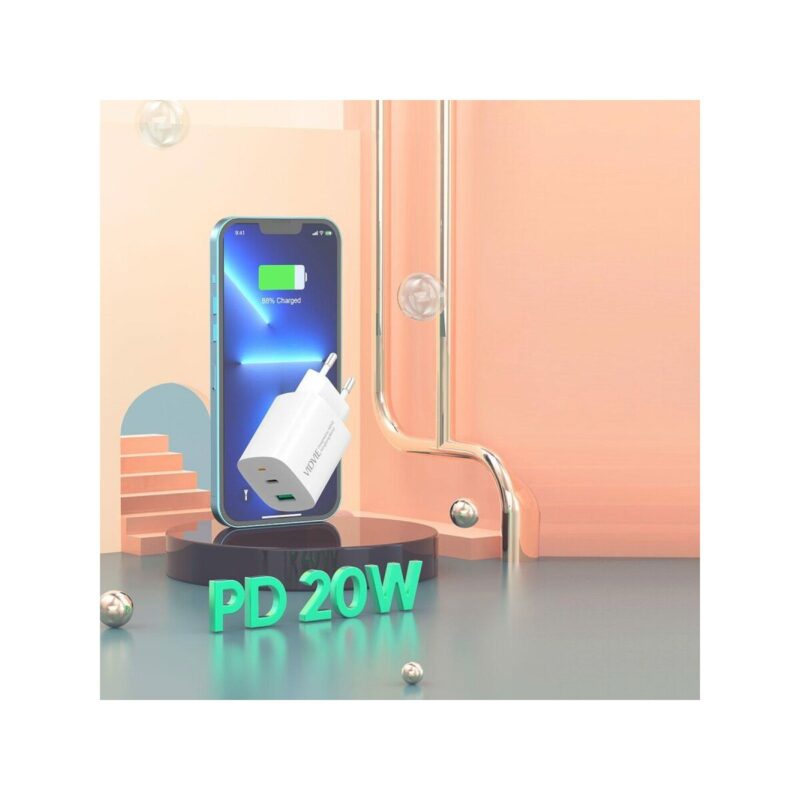 Ładowarka sieciowa VIDVIE PLE248 1xUSB + 1xType C + kabel Micro 3A PD 20W biały
