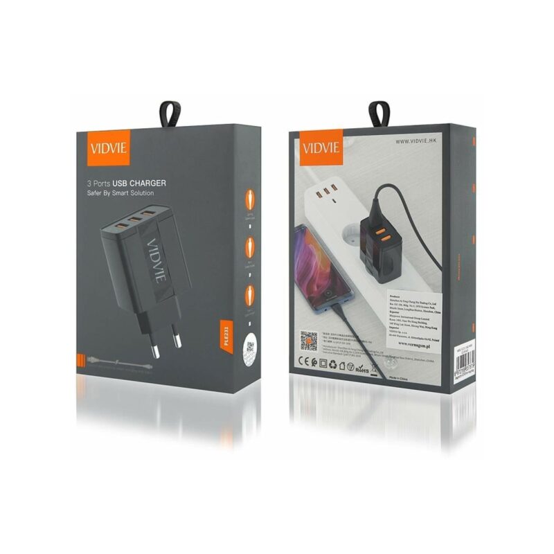 321561-large-default-ladowarka-sieciowa-vidvie-ple231-3xusb-kabel-micro-24-a-czarny Ładowarka sieciowa VIDVIE PLE231 3xUSB + kabel Micro 2,4 A czarny