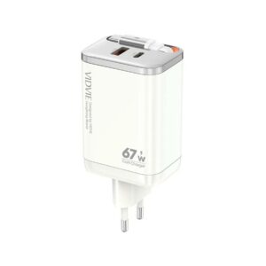 Ładowarka sieciowa VIDVIE PLE224 1xUSB+1xType C + wbudowany kabel Type C 67W GaN biały