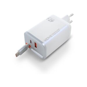 Ładowarka sieciowa VIDVIE PLE224 1xUSB+1xType C + wbudowany kabel Type C 67W GaN biały