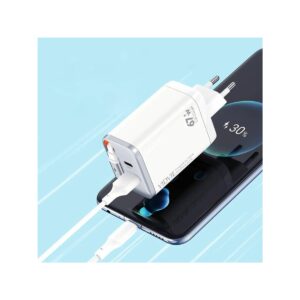 Ładowarka sieciowa VIDVIE PLE224 1xUSB+1xType C + wbudowany kabel Type C 67W GaN biały