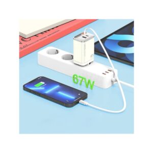 Ładowarka sieciowa VIDVIE PLE224 1xUSB+1xType C + wbudowany kabel Type C 67W GaN biały