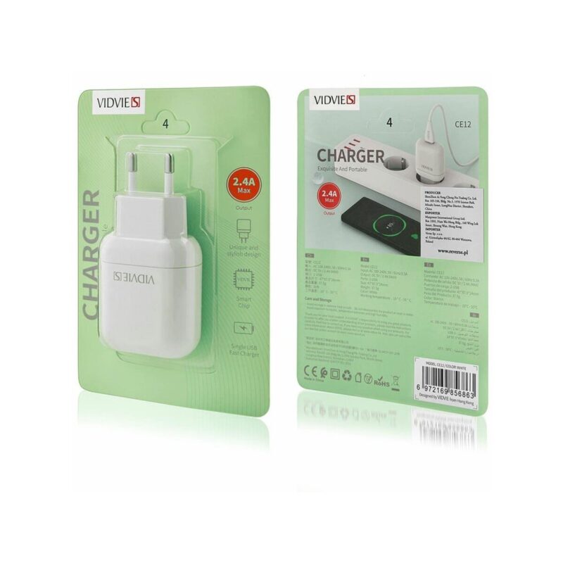 Ładowarka sieciowa VIDVIE CE12 1xUSB 2.4A biały