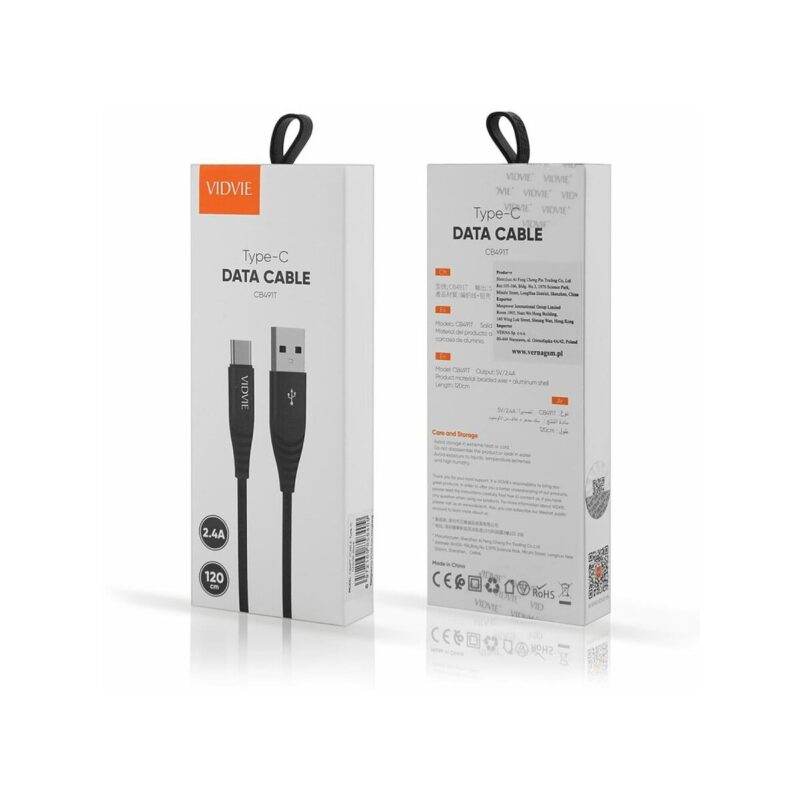 Kabel VIDVIE CB491 NYLON USB/Type C 2.4A, 1.2m czarny