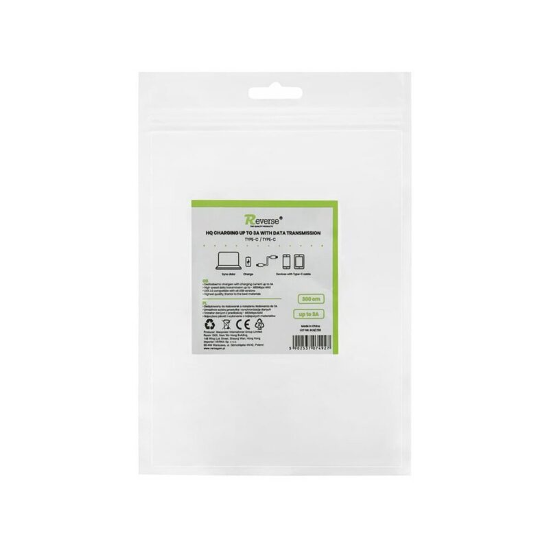 Kabel REVERSE Type C/Type C 3A, 3m czarny BAG