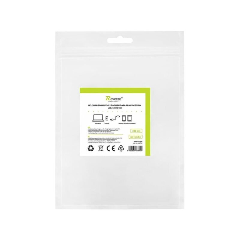 Kabel REVERSE USB/Micro 2.5A, 2m czarny BAG
