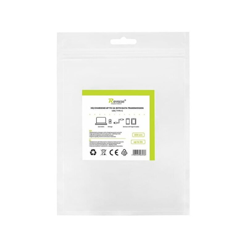 Kabel REVERSE USB/Type C 3A, 2m czarny BAG