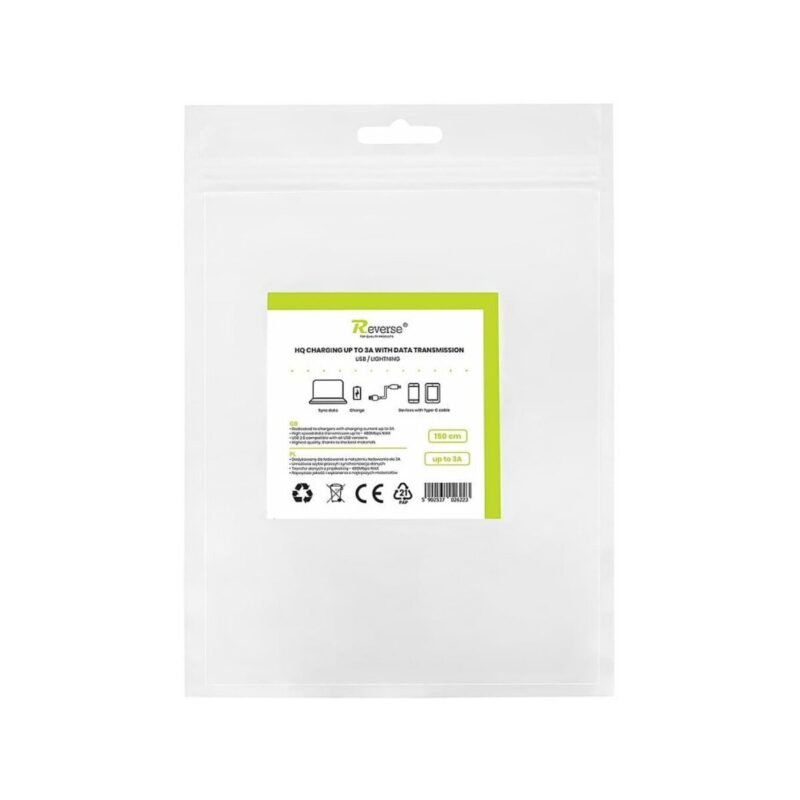 Kabel REVERSE USB/iPhone 3A, 1.5m biały BAG