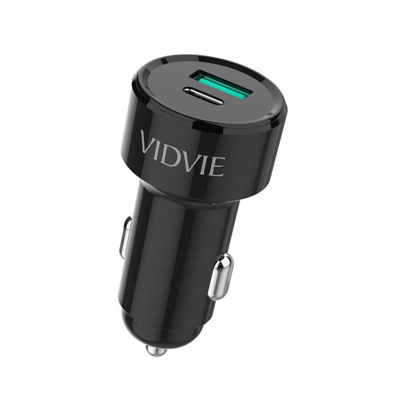 Ładowarka samochodowa VIDVIE CC518C 1xUSB + 1xType C + kabel iPhone 3A, PD20W+QC18W czarny